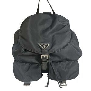 Prada Vela Nylon Backpack Nero Black Triangle Logo V135 Vintage Made in Italy